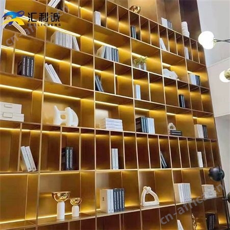 大型不锈钢组合书柜 卧室书房金色展示柜设计定制