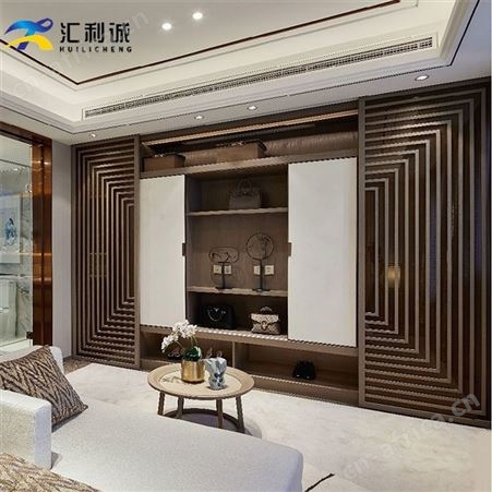 珠海轻奢金色不锈钢屏风隔断 酒店花格屏风定制