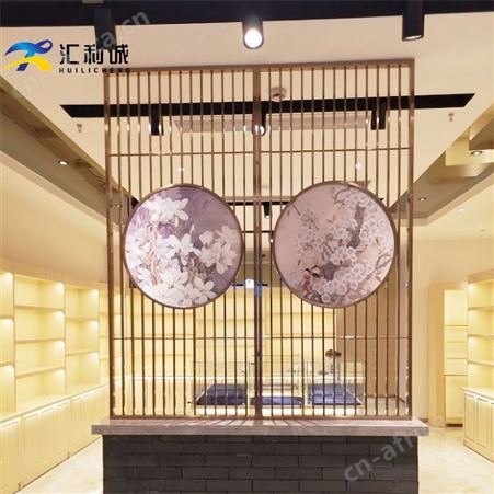 黄钛金太阳花造型屏风隔断 镂空不锈钢屏风定制造型