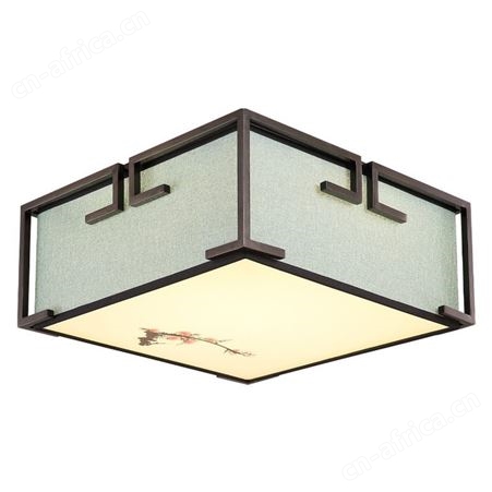 现代简约新中式LED吸顶灯双庆灯饰亚麻布罩书房卧室过道全铜吸顶灯