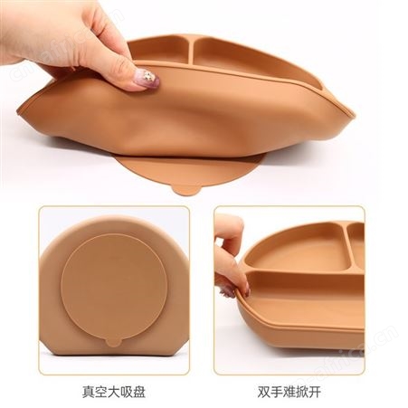 批发宝宝硅胶餐盘辅食碗吸盘式杯子叉勺围兜儿童辅食餐具全六件套