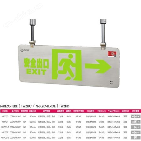 拿斯特集控双面吊杆超薄不锈钢0.48cm应急灯N-BLZC-1LREⅠ1WZHC N-BLZC-1LROEⅠ1WZHD