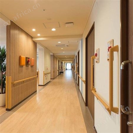 日本进口实木扶手养老院走廊LED灯树脂木纹色扶手