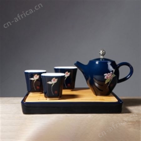 红素一壶四杯 霁蓝釉旅行茶具 功夫茶具套装 100套起订不单独零售