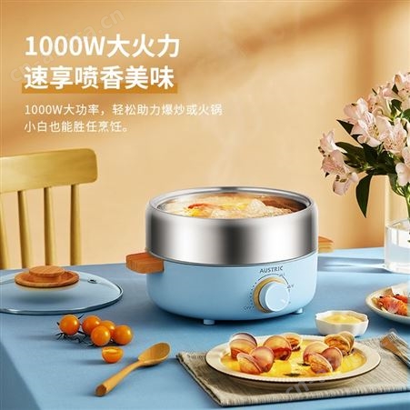 AUSTRIC电火锅锅家用多功能304不锈钢分离式电蒸煮锅可拆洗小火锅
