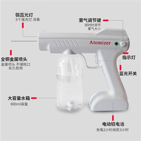 手持蓝光纳米喷雾消毒美发手提无线喷雾器电动充电雾化机消毒器