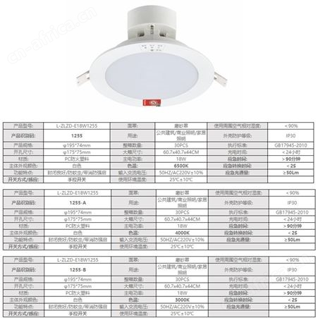 劳士应急照明自电自控6寸18W简约现代一体化AC220V筒灯L-ZLZD-E18W1255