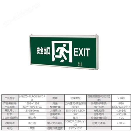 劳士新国标应急疏散指示灯雅致型单面铝材边安全出口标志后出线L-BLZD-1LROEI5WDAB