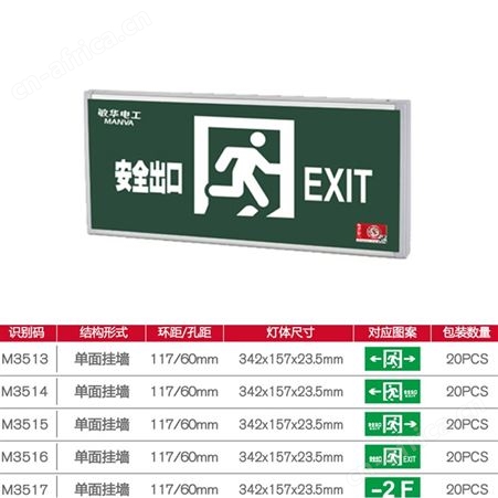 兀拿斯特敏华电工应急照明灯纳米板一体式单面AC220V自控标志灯M-BLZD-1LROEⅠ5WCBD
