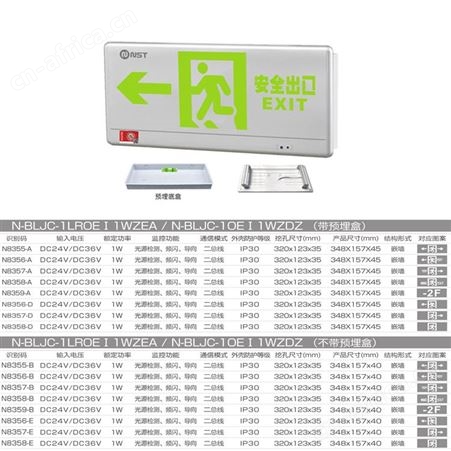 拿斯特劳士集中电源集中控制型二总线铝材弧边嵌墙式单面应急指示灯具标志灯N-BLJC-1LROEⅠ1WZEA