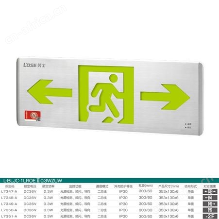 劳士智能应急照明系统中型超薄不锈钢单面弧边0.6cm双向标志应急灯L-BLJC-1LROEⅡ0.3WZUW