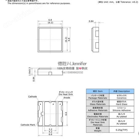 日本日亚NCSU035C紫外线405nmUVLED灯珠405nmLED灯珠