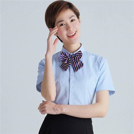 夏白色短袖衬衫定做 韩版女士职业装厂家 公务员营业员女式正装衬衣logo定制