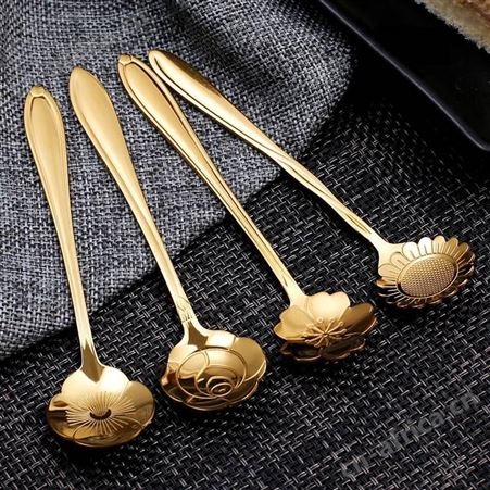 不锈钢花瓣勺子定制 金属餐具 玫瑰金餐筷勺子 西餐厅不锈钢餐勺定做logo