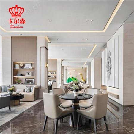 卡尔森苏州家具厂售楼处部洽谈桌椅组合一桌四椅酒店餐厅现代中式轻奢餐椅家具定制
