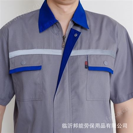 夏季工作服灰色反光灰色半袖工作服套装男女车间工厂服刺绣印logo