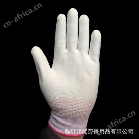 百盛黑白pu挂胶手套男女涂掌浸胶劳保手套防静电尼龙涂胶劳保手套