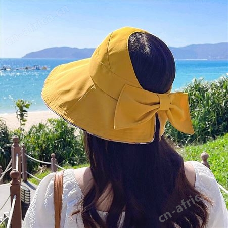 新款夏季女士无顶透气户外遮阳防晒大沿太阳帽折叠蝴蝶结空顶帽子