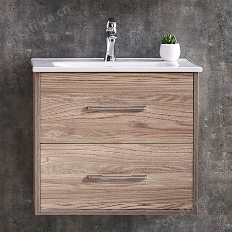 多层实木棕色浴室柜 配白色陶瓷盆 家用小型洗手台盆配镜柜