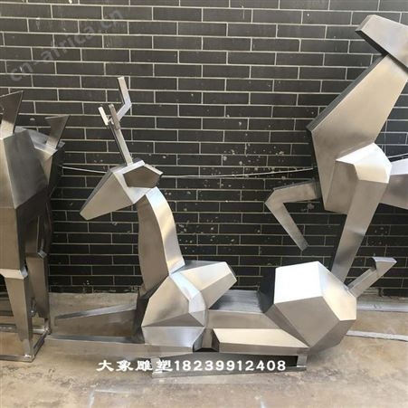 不锈钢几何小鹿造型景观定做镂空动物雕塑设计耐腐蚀