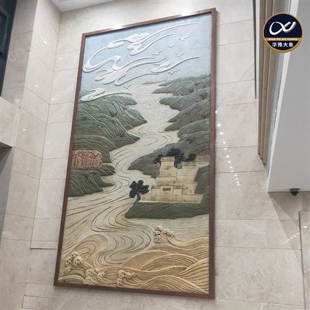 玻璃钢彩绘浮雕定做 室内酒店大堂山水画泥稿设计