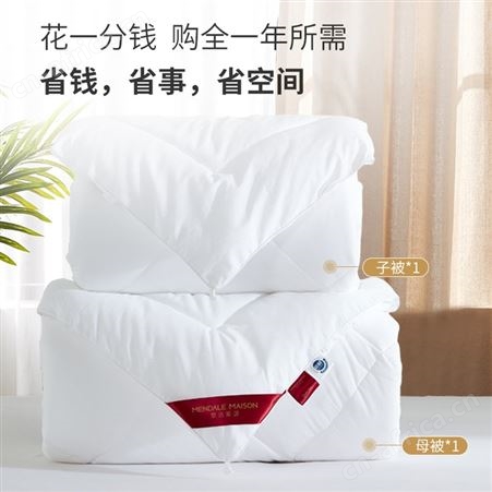 梦洁被子七孔子母被二合一四季通用全棉春被加厚棉被芯春秋太空被