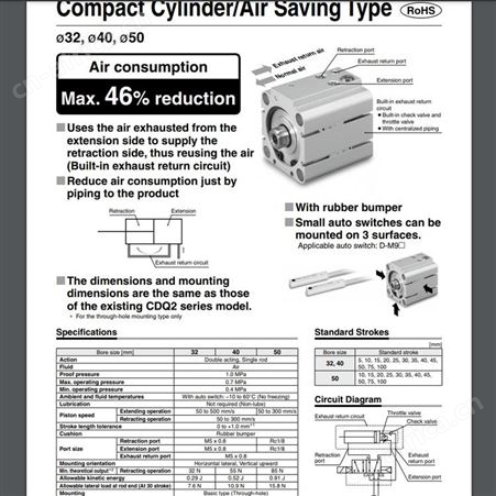 日本SMC特定气缸 薄型气缸/省空气型 CDQ2B-X3150