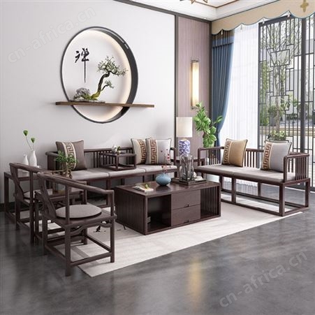 浙江别墅禅意实木家具 全实木酒店布艺沙发组合 现代简约沙发定制