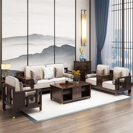 现代新中式沙发茶台组合 客厅木质储物家具 朴舍艺品全实木沙发组合