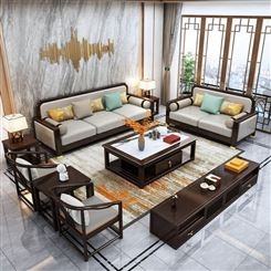 上海新中式全实木沙发组合防潮 现代简约大小户型禅意极简布艺轻奢客厅家具