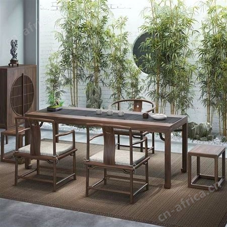新中式老榆木茶桌椅组合 实木餐桌椅禅意会议办公茶桌茶楼茶室茶台