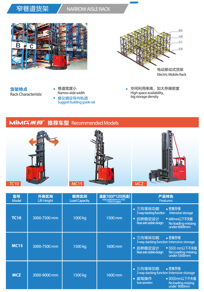 MiMA(米玛)电动叉车教你如何给货架挑选适合的叉车